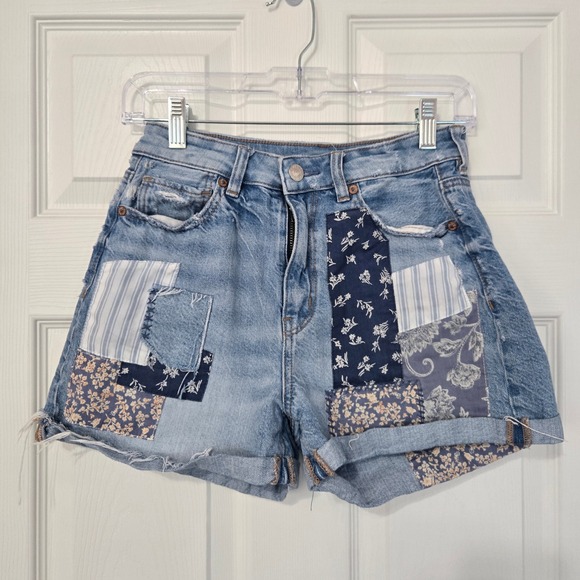 American Eagle Pants - American Eagle 2 Patchwork Denim Shorts Light Wash Boho High Waisted Distressed